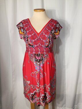 Kiara red paisley midi dress with v-neck NWT size M